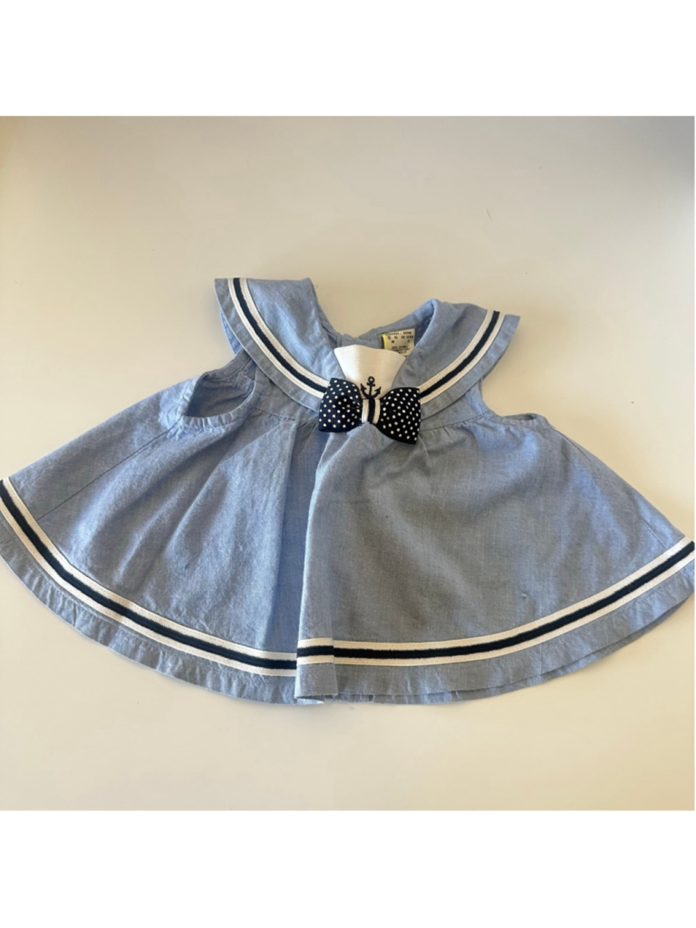 Vintage 1996 Baby Sailor Dress / Swing Top Chambray Blue (Size 3–6 Months)